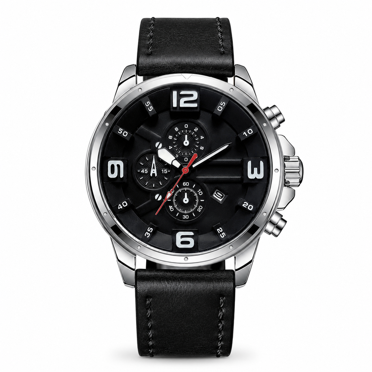 Men’s Bold Numeral Quartz Watch — White, product photo 01
