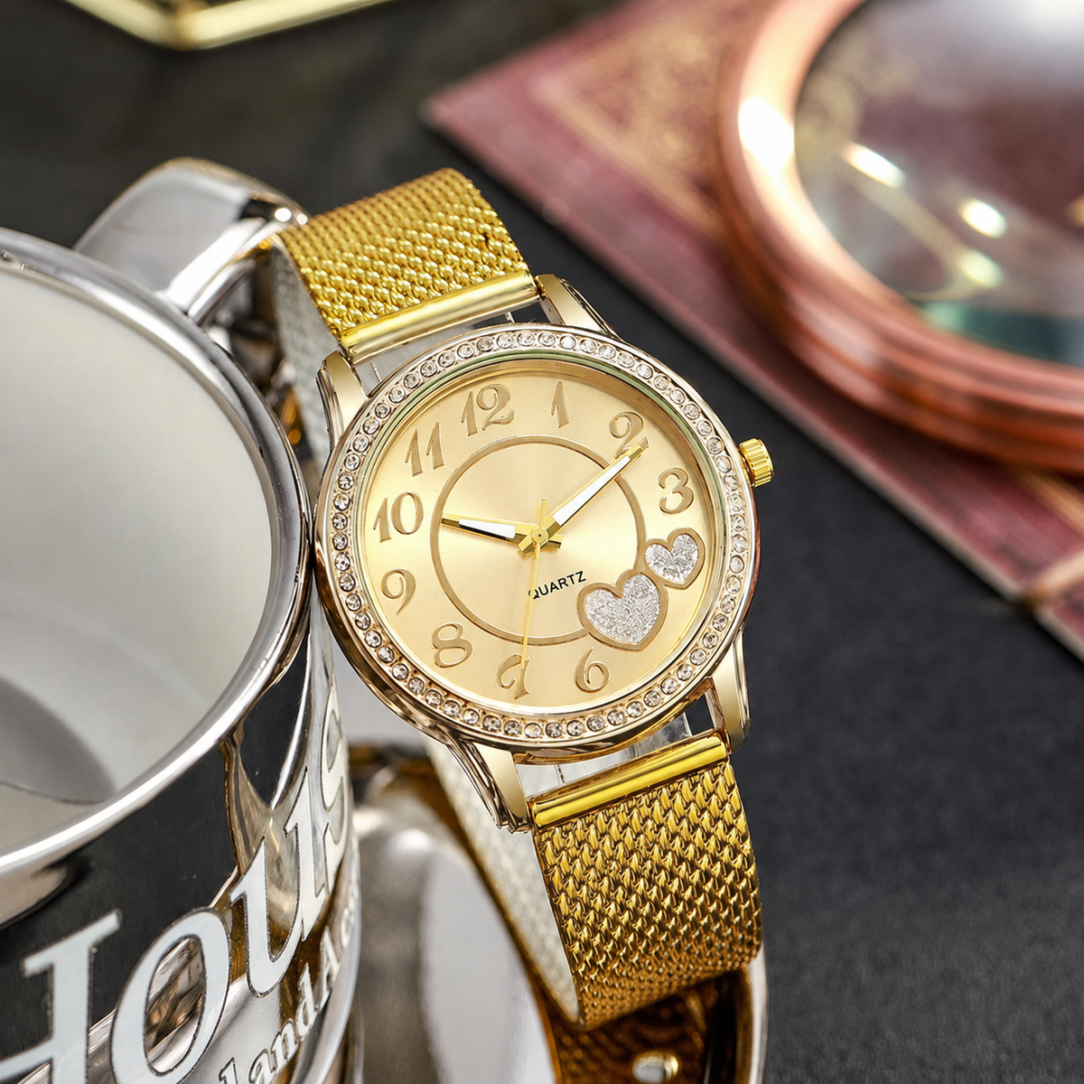 ETERNALS Heart-Shaped Bracelet Quartz Watch for Women — Gold — product image 09