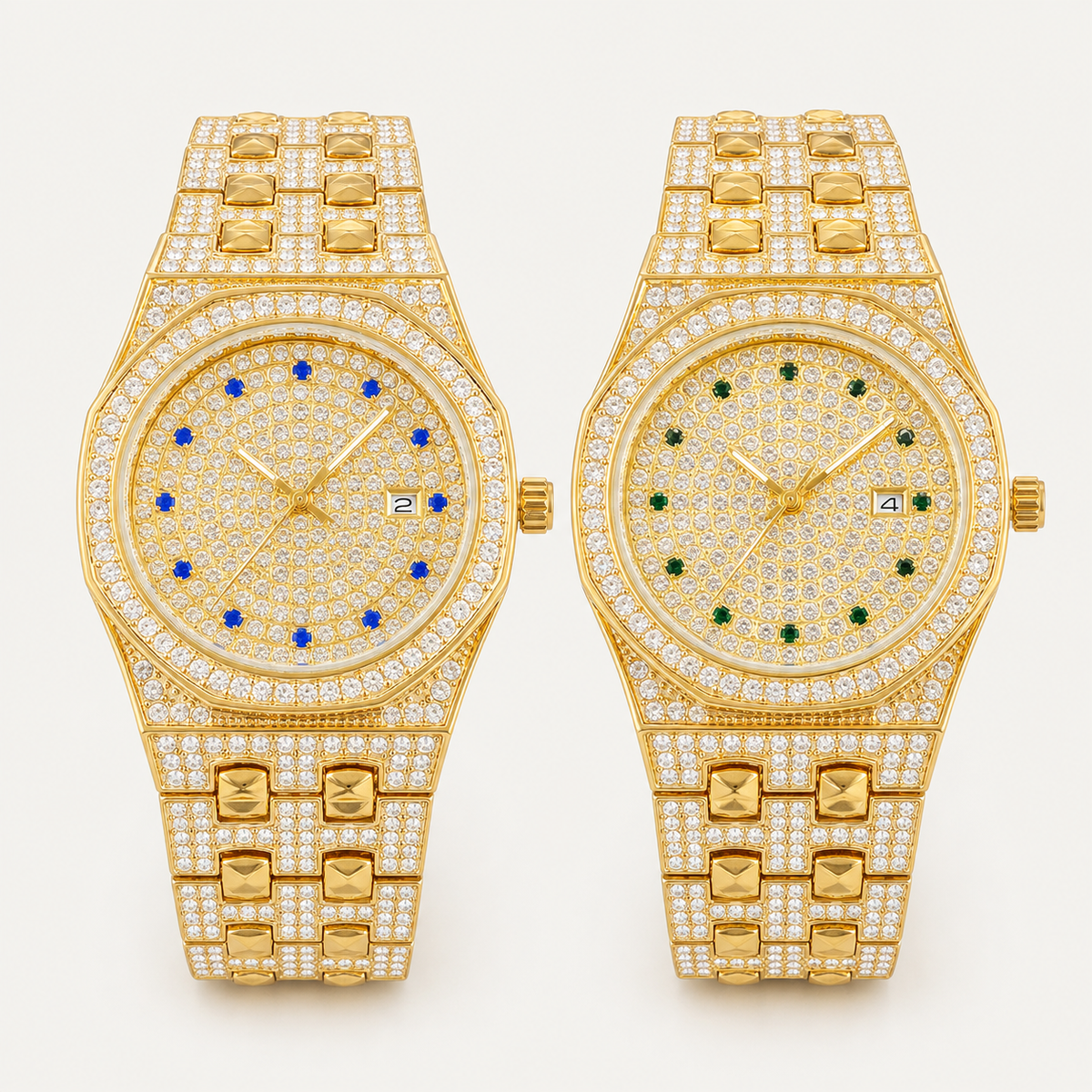 Men’s Faceted-Bezel Colour-Accent Quartz Watch — product photo 01