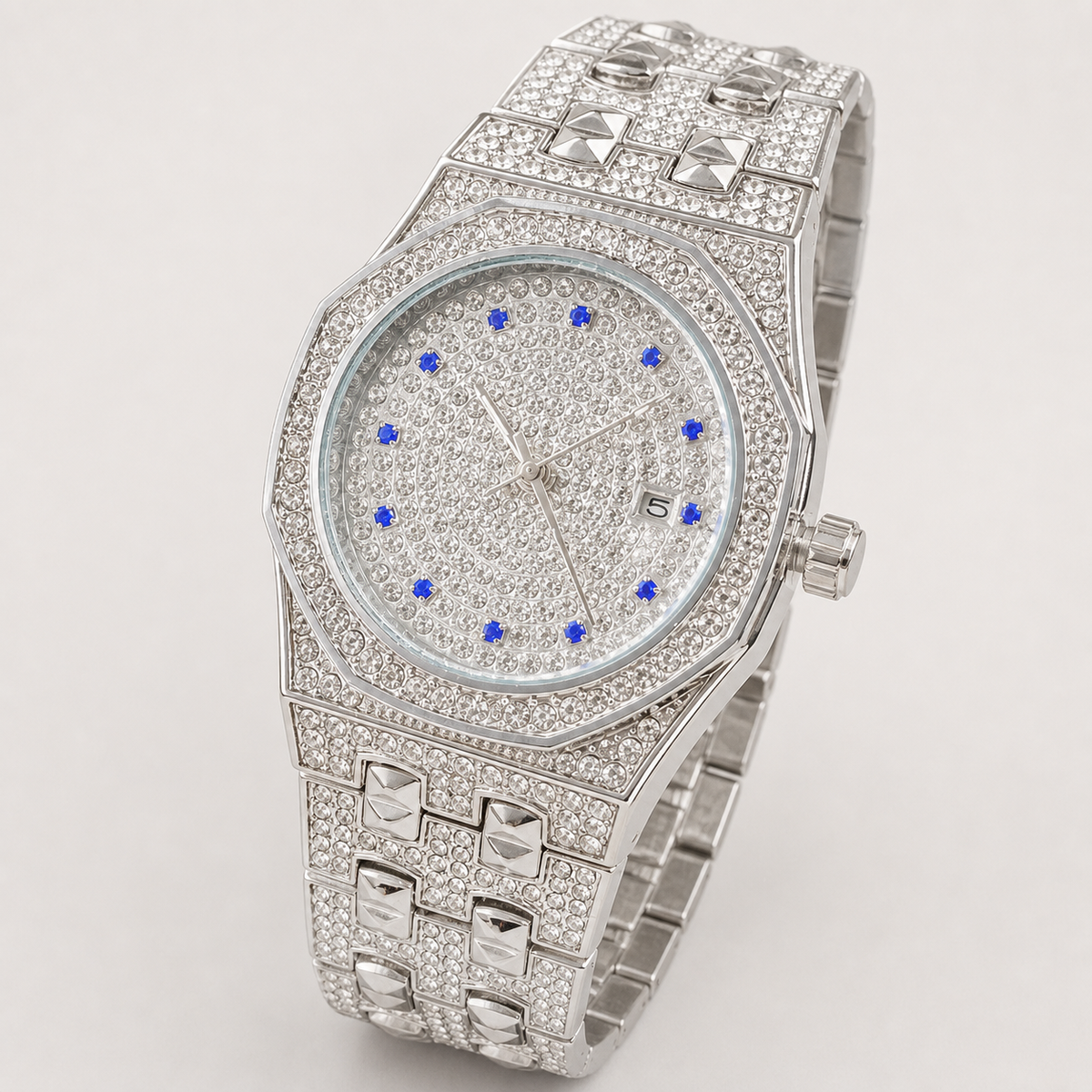 Men’s Faceted-Bezel Colour-Accent Quartz Watch — product photo 05