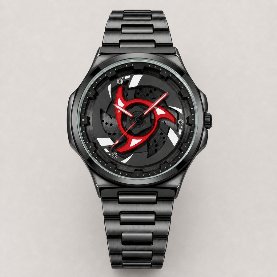 Men’s Spiral-Turbine Dial Quartz Watch — Black / red, product photo 01
