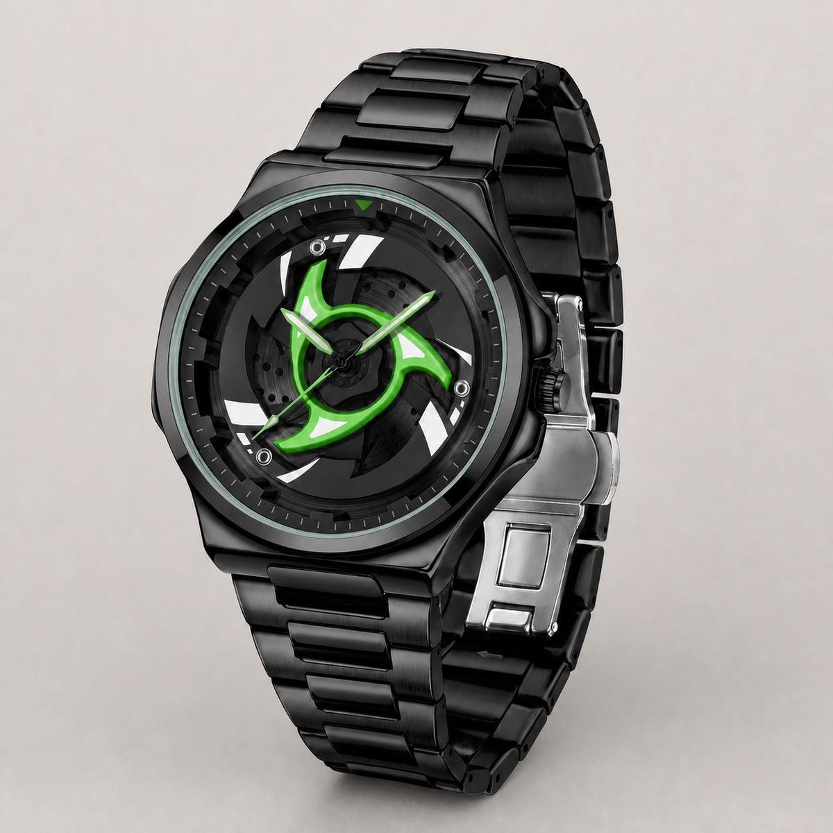 Men’s Spiral-Turbine Dial Quartz Watch — Black / green, product photo 02