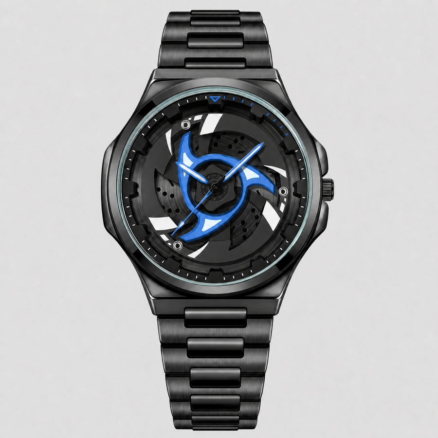 Men’s Spiral-Turbine Dial Quartz Watch — Black / blue, product photo 03
