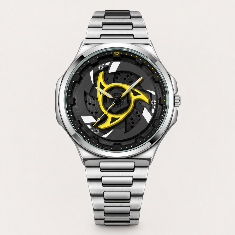 Men’s Spiral-Turbine Dial Quartz Watch — Silver / yellow, product photo 04