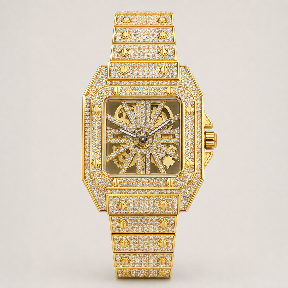 Men’s Open-Pattern Tonneau Quartz Watch — Gold, product photo 01