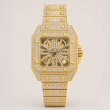 Men’s Open-Pattern Tonneau Quartz Watch — Gold, product photo 01