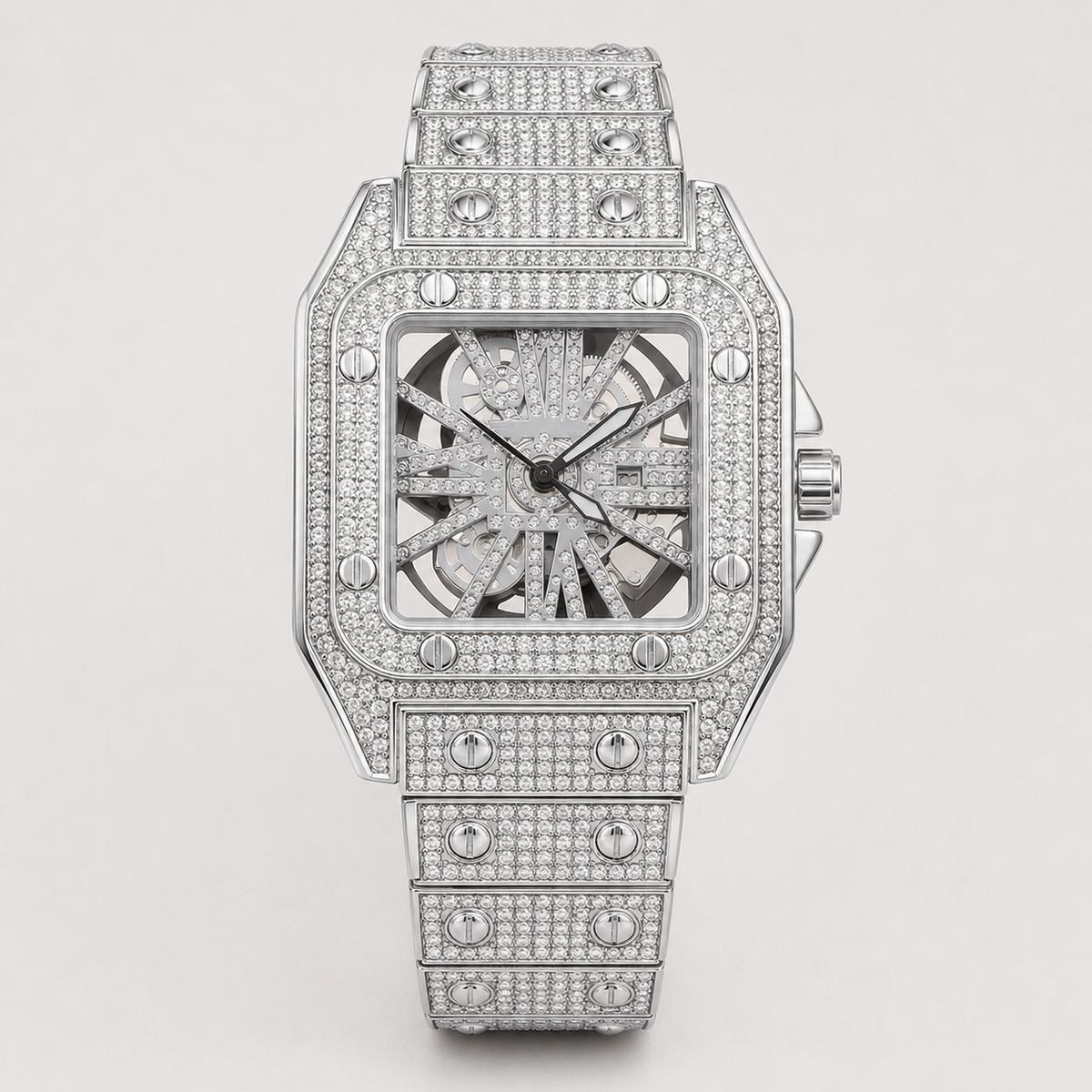 Men’s Open-Pattern Tonneau Quartz Watch — Silver, product photo 05