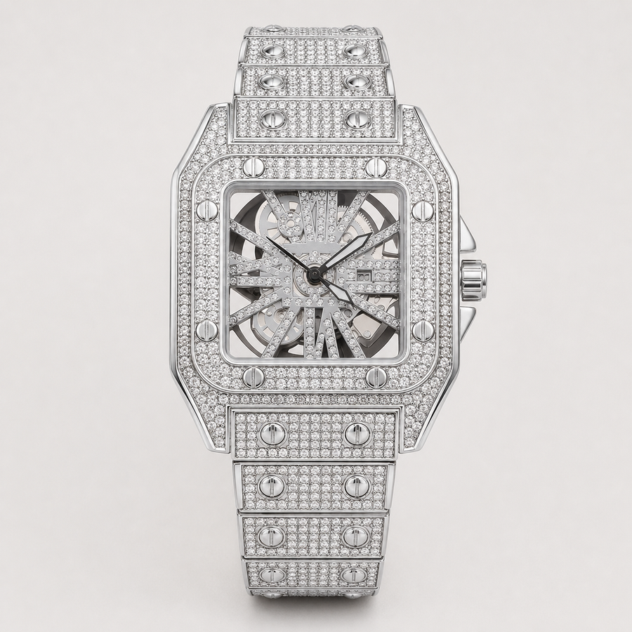 Men’s Open-Pattern Tonneau Quartz Watch — Silver, product photo 05