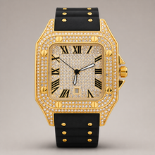 Men’s Rivet-Strap Roman Cushion Quartz Watch — Black / gold, product photo 01