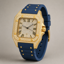Men’s Rivet-Strap Roman Cushion Quartz Watch — Blue / gold, product photo 02