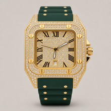 Men’s Rivet-Strap Roman Cushion Quartz Watch — Green / gold, product photo 04