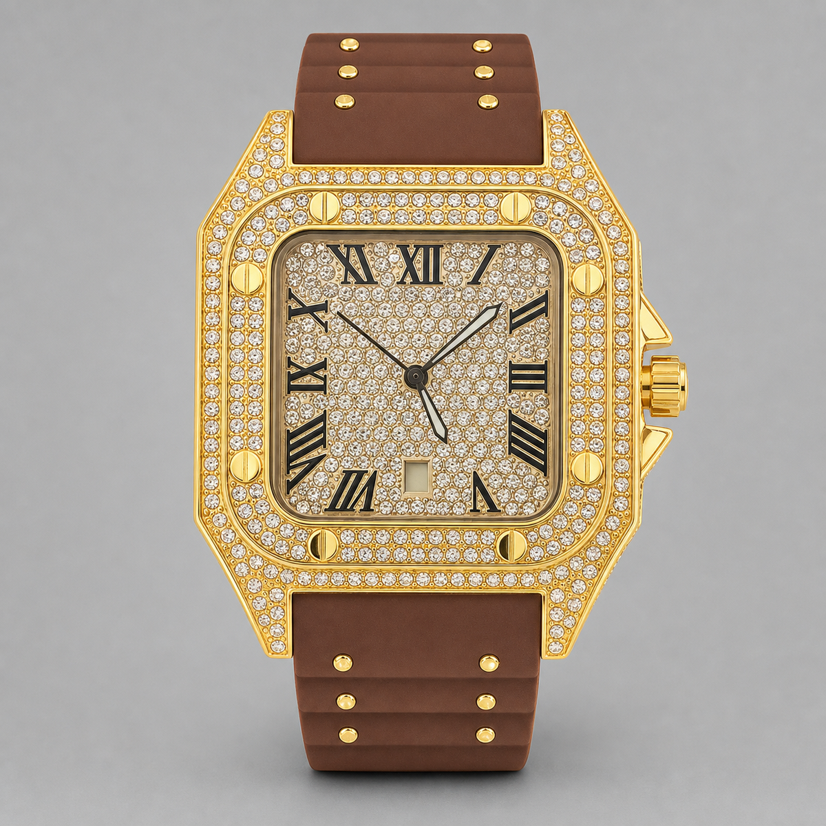 Men’s Rivet-Strap Roman Cushion Quartz Watch — product photo 06