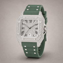 Men’s Rivet-Strap Roman Cushion Quartz Watch — Green / silver, product photo 08