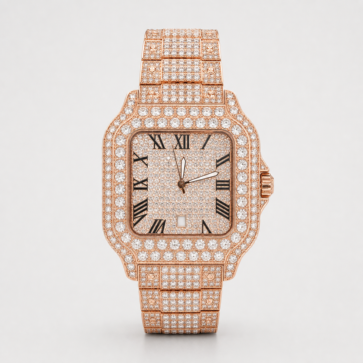 Men’s Full-Grid Roman Cushion Quartz Watch — Rose Gold, product photo 04