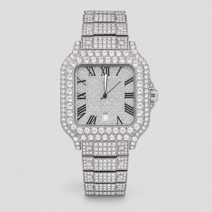 Men’s Full-Grid Roman Cushion Quartz Watch — Silver, product photo 05