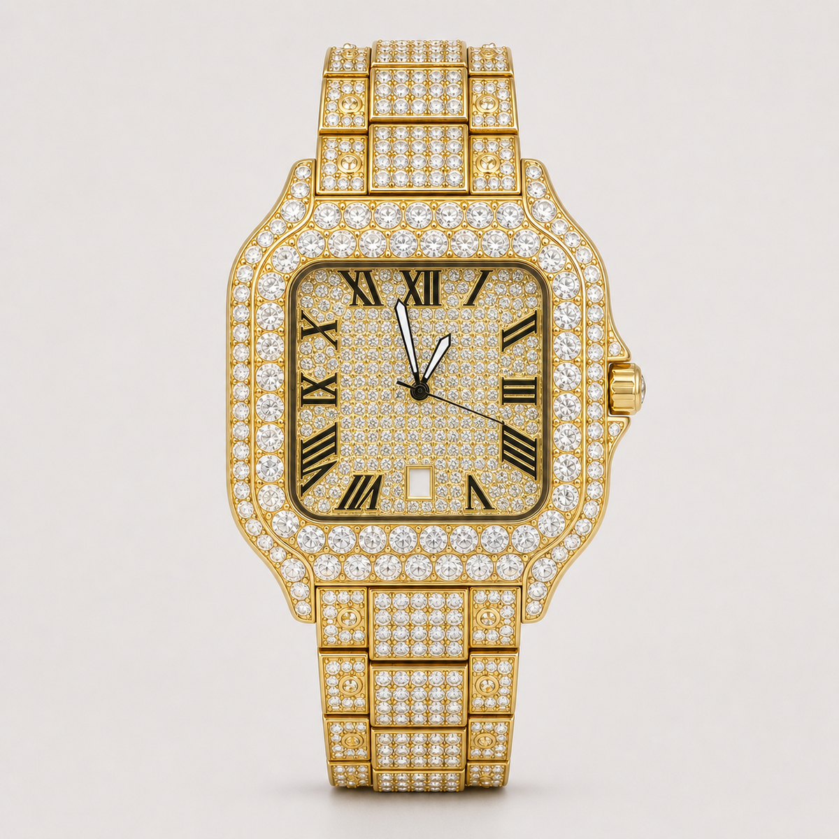 Men’s Full-Grid Roman Cushion Quartz Watch — Gold, product photo 06