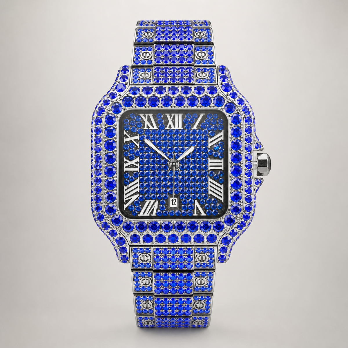 Men’s Full-Grid Roman Cushion Quartz Watch — Blue, product photo 08