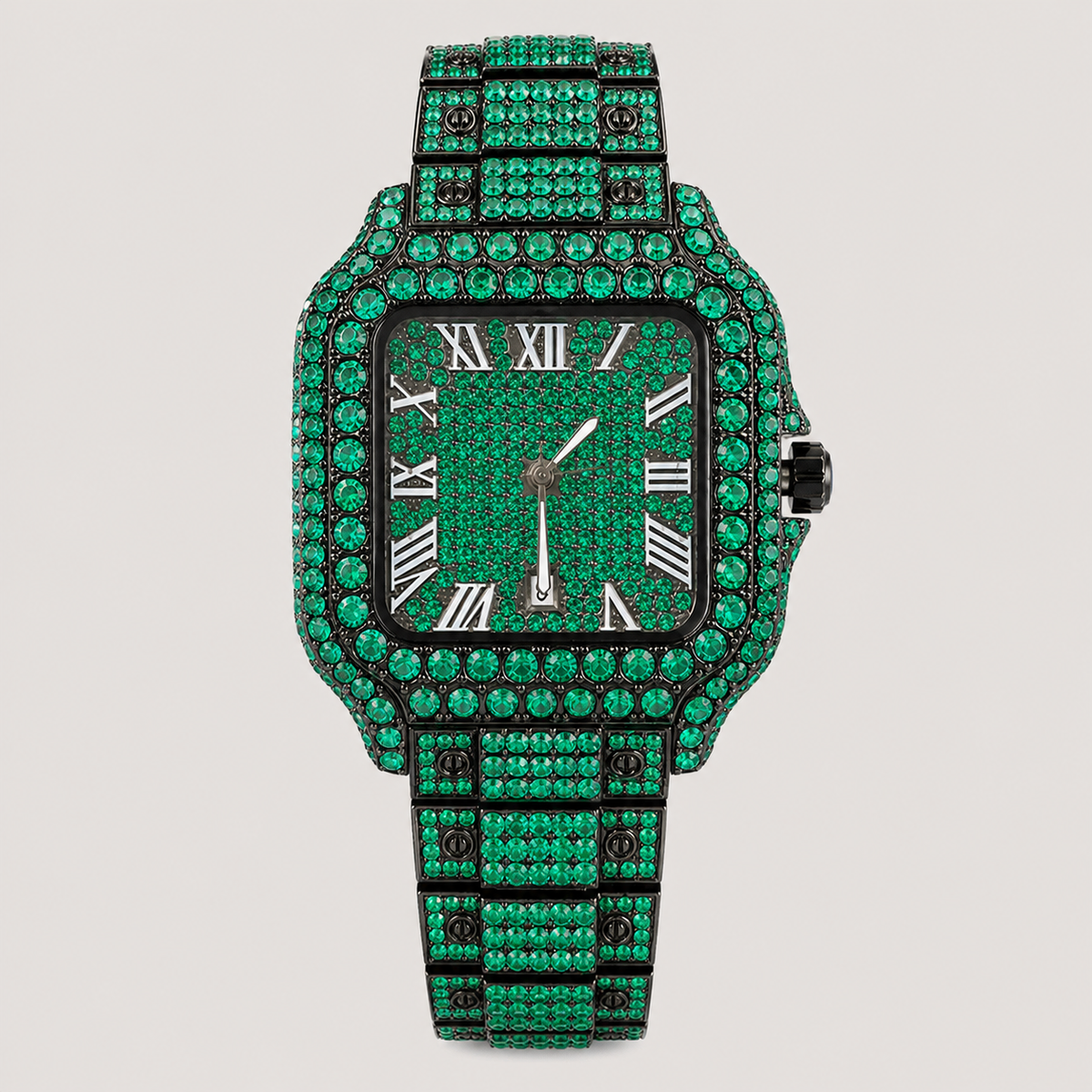 Men’s Full-Grid Roman Cushion Quartz Watch — green, product photo 09