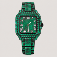 Men’s Full-Grid Roman Cushion Quartz Watch — green, product photo 09