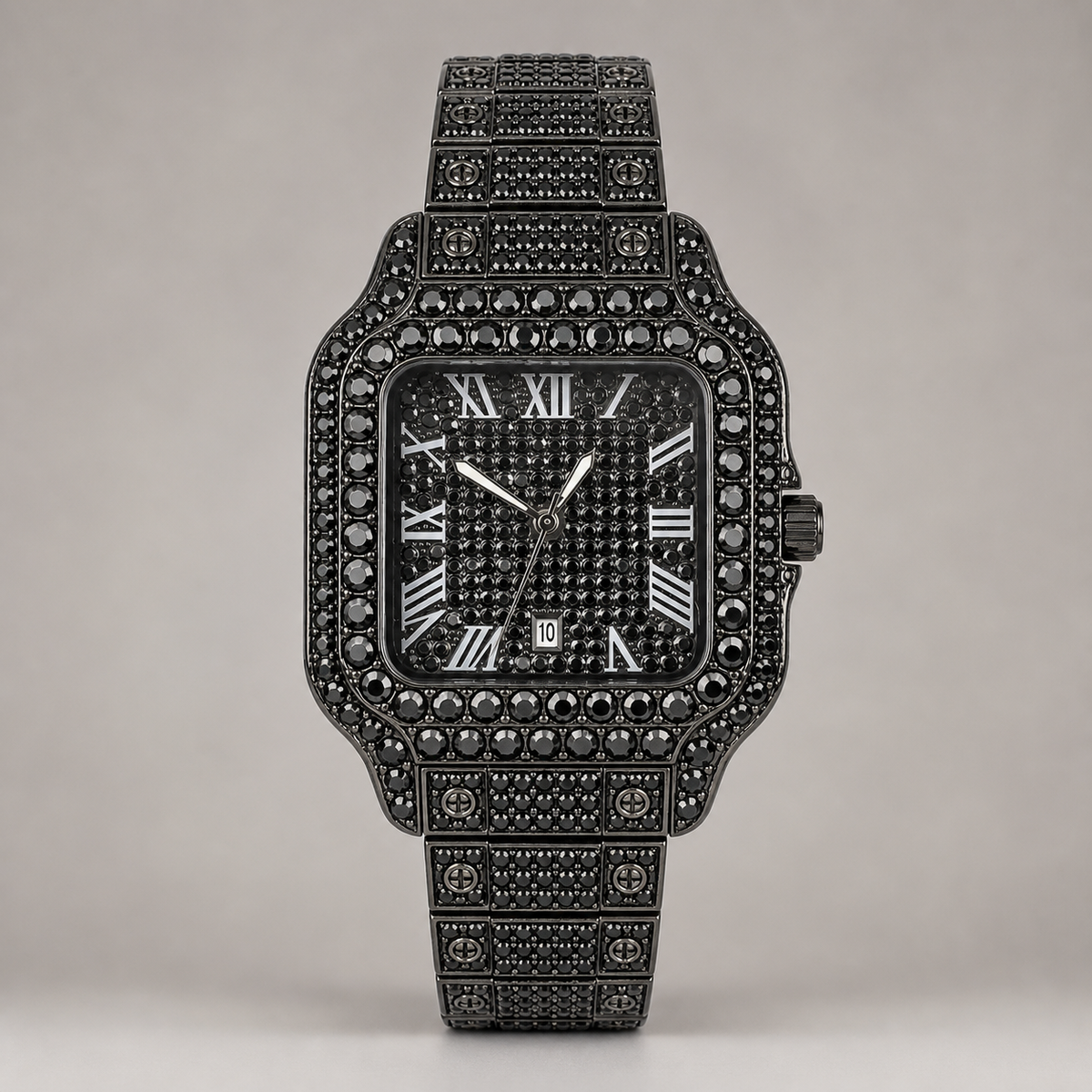 Men’s Full-Grid Roman Cushion Quartz Watch — black, product photo 10