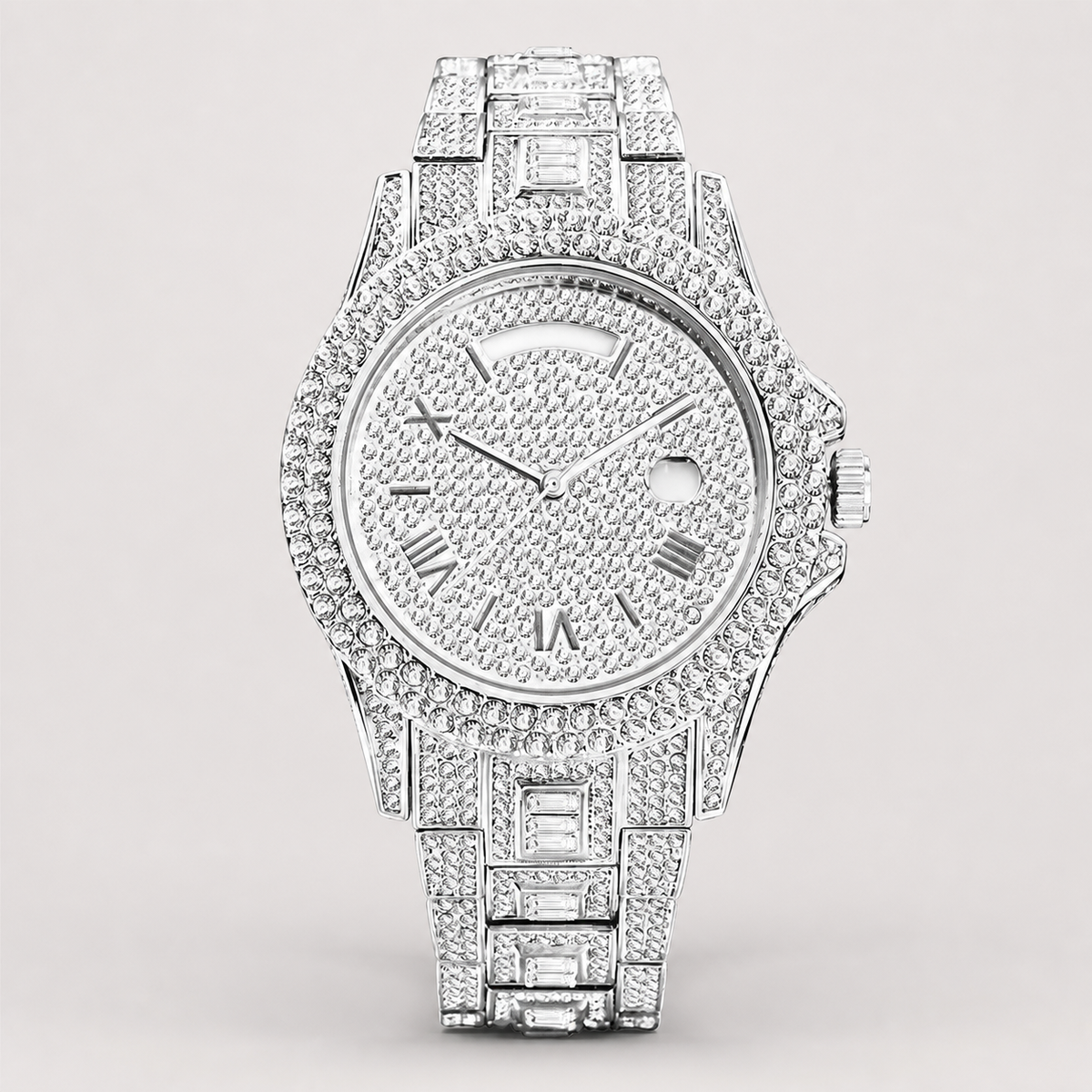 Men’s Sparse-Roman Round Quartz Watch — Silver, product photo 12