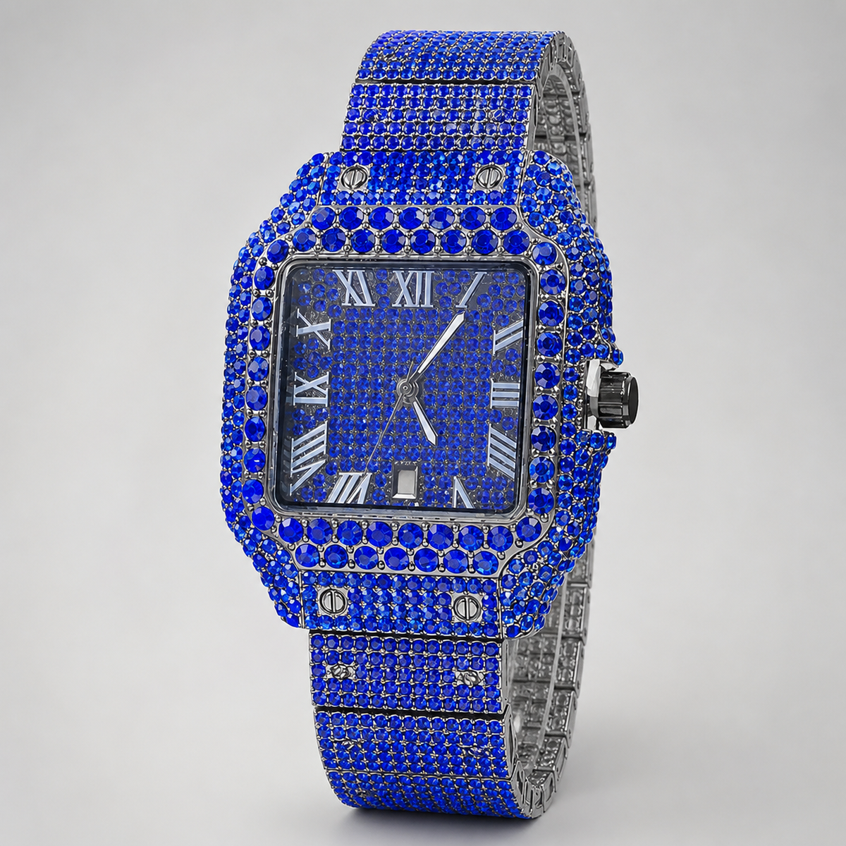 Men’s Broad-Halo Roman Cushion Quartz Watch — Blue, product photo 03