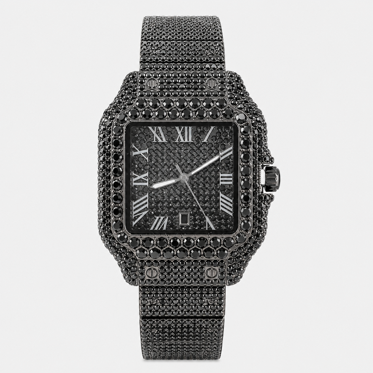 Men’s Broad-Halo Roman Cushion Quartz Watch — Black, product photo 07
