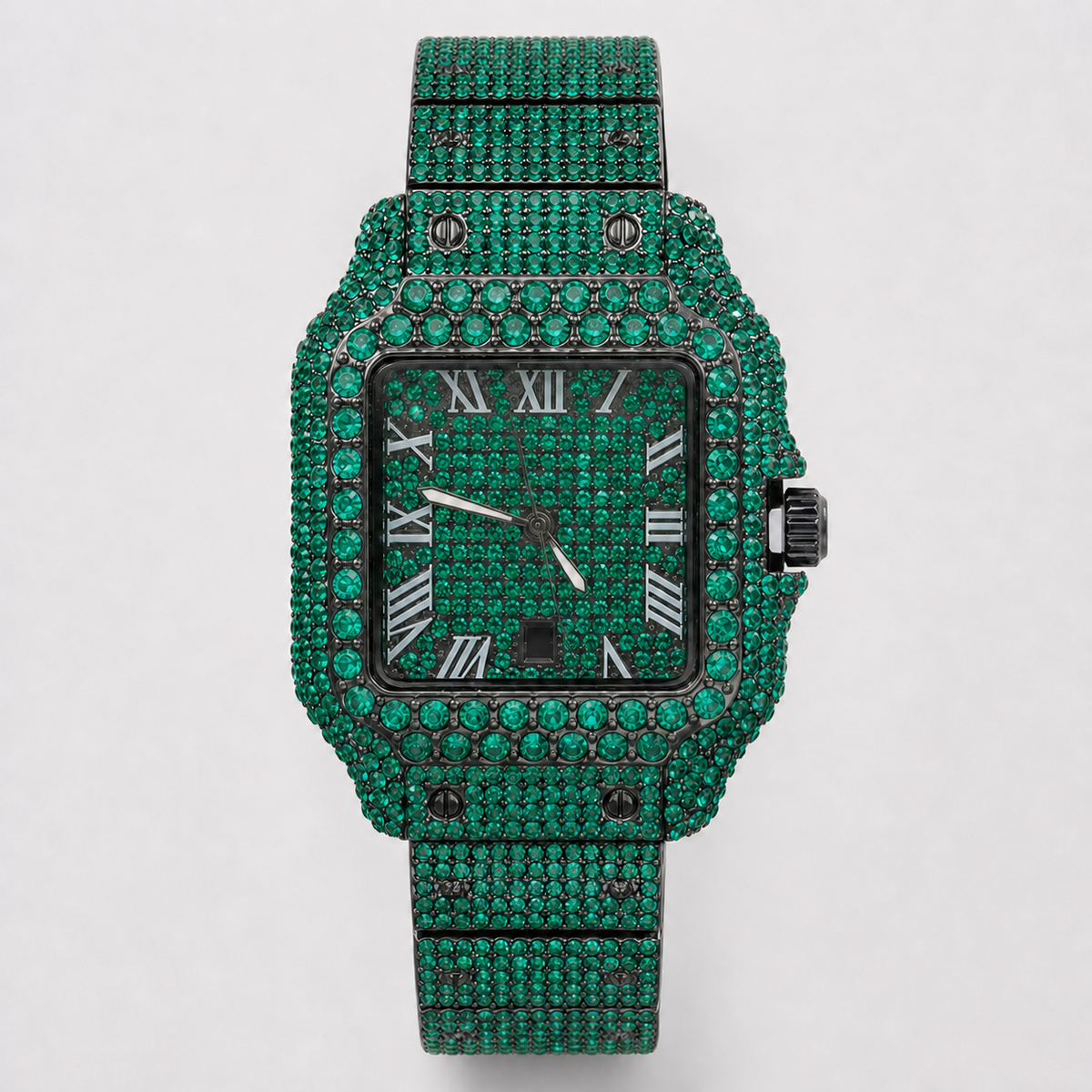 Men’s Broad-Halo Roman Cushion Quartz Watch — Green, product photo 05