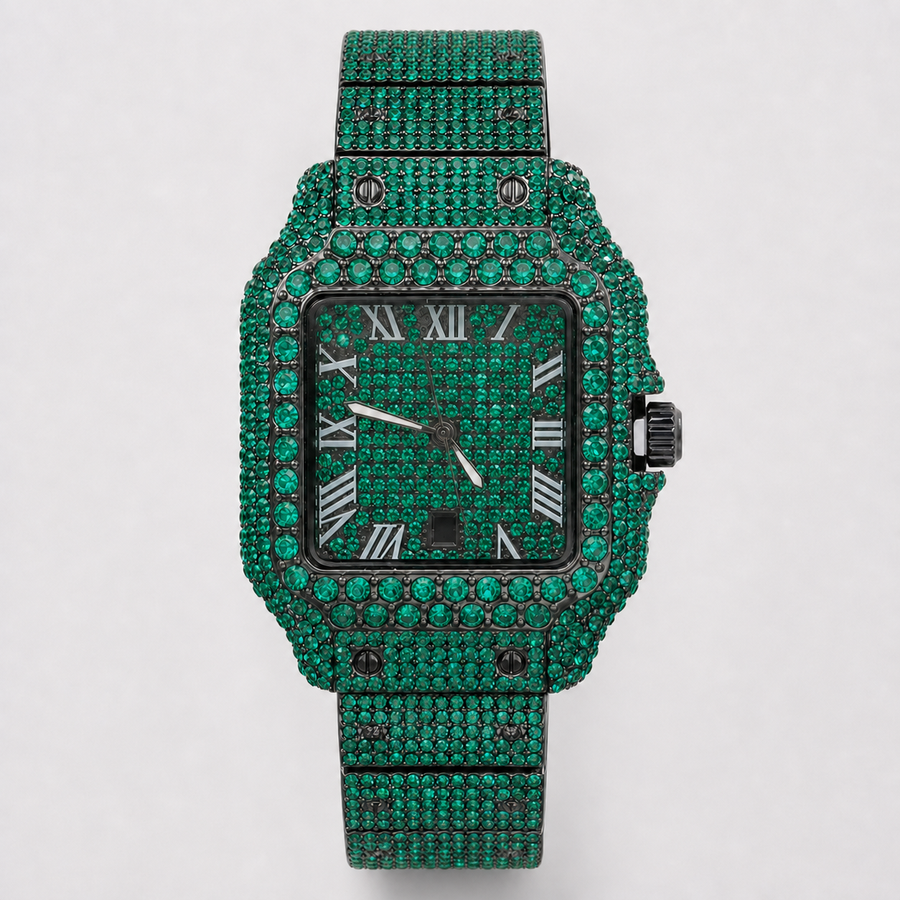 Men’s Broad-Halo Roman Cushion Quartz Watch — Green, product photo 05