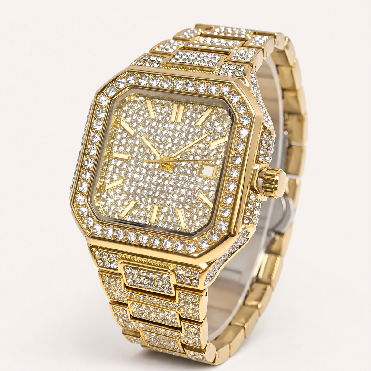 Men’s Geometric-Link Square Quartz Watch — Gold, product photo 01