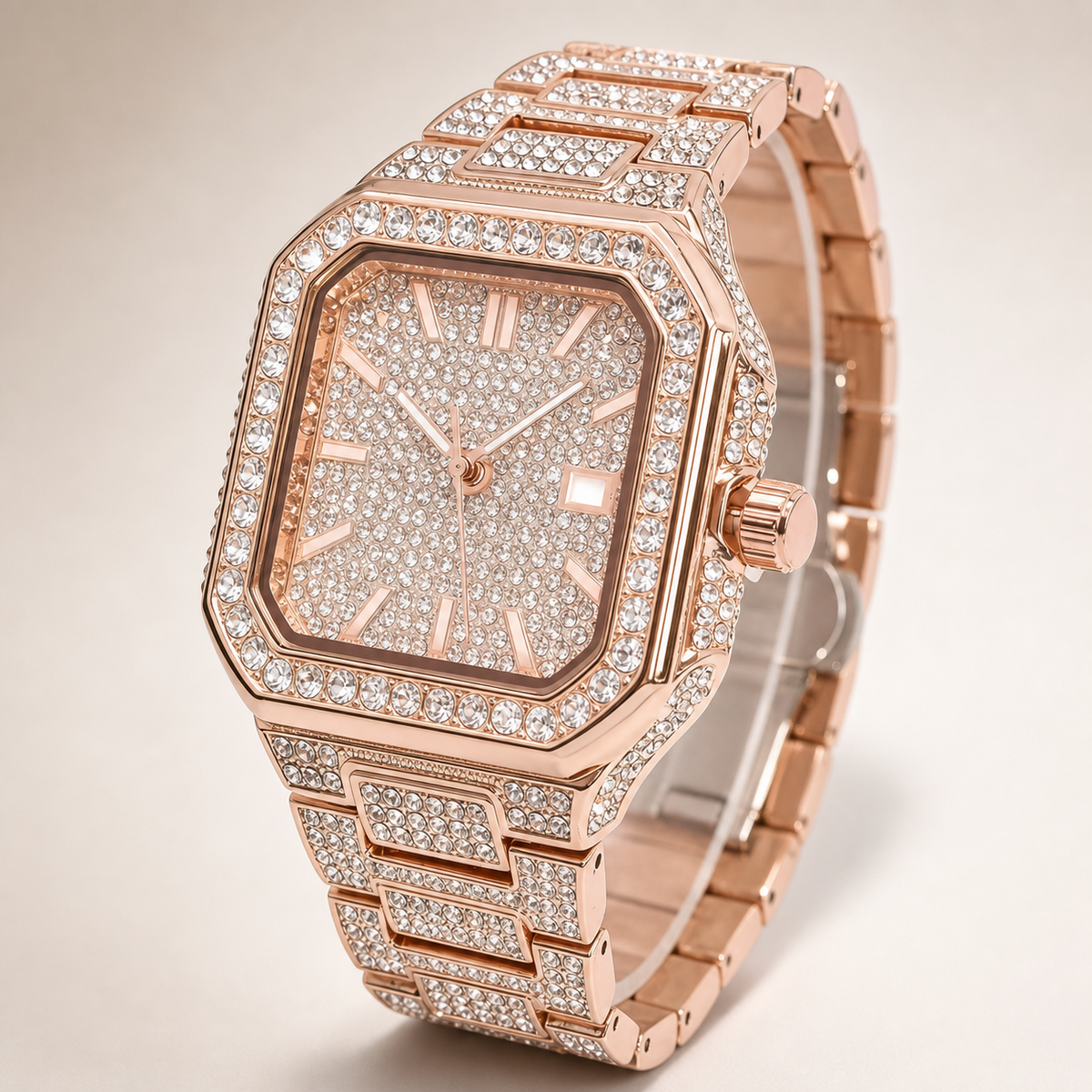 Men’s Geometric-Link Square Quartz Watch — Rose Gold, product photo 02