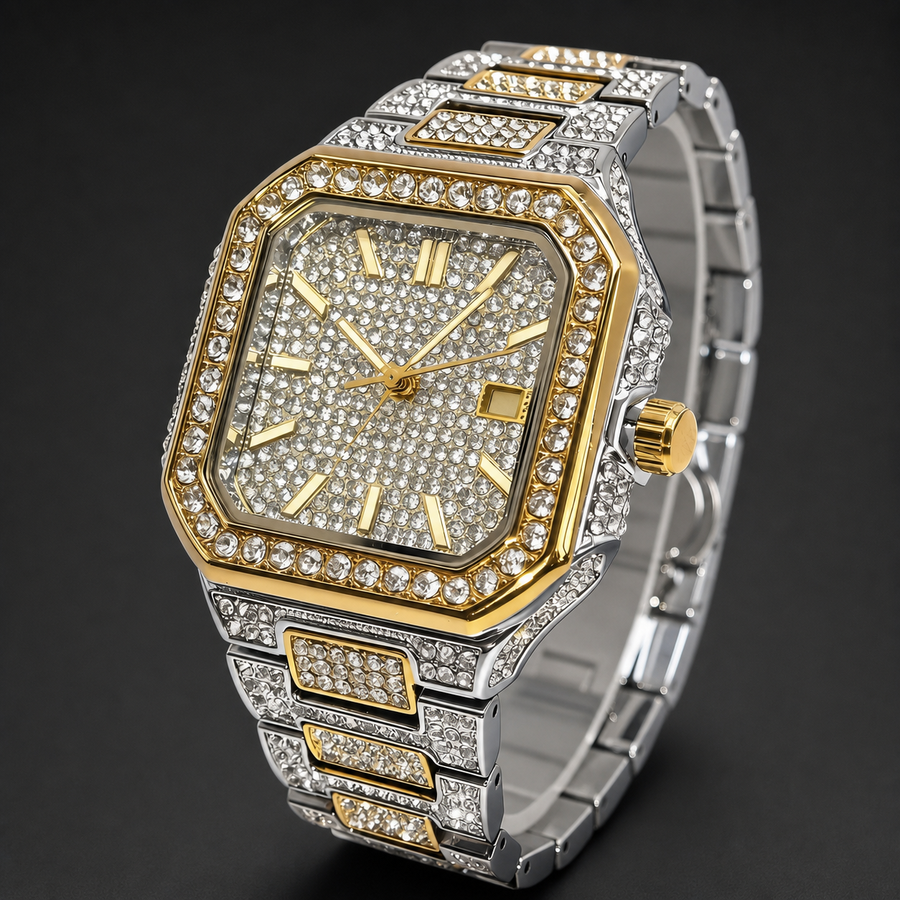 Men’s Geometric-Link Square Quartz Watch — Gold tone, product photo 05