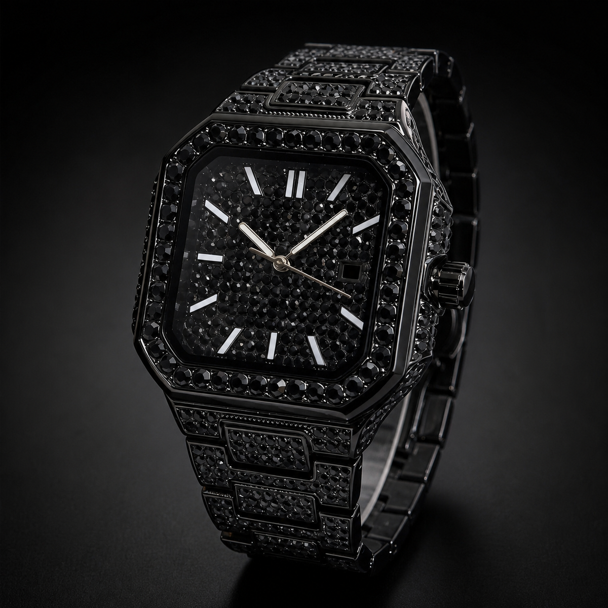 Men’s Geometric-Link Square Quartz Watch — Black, product photo 06