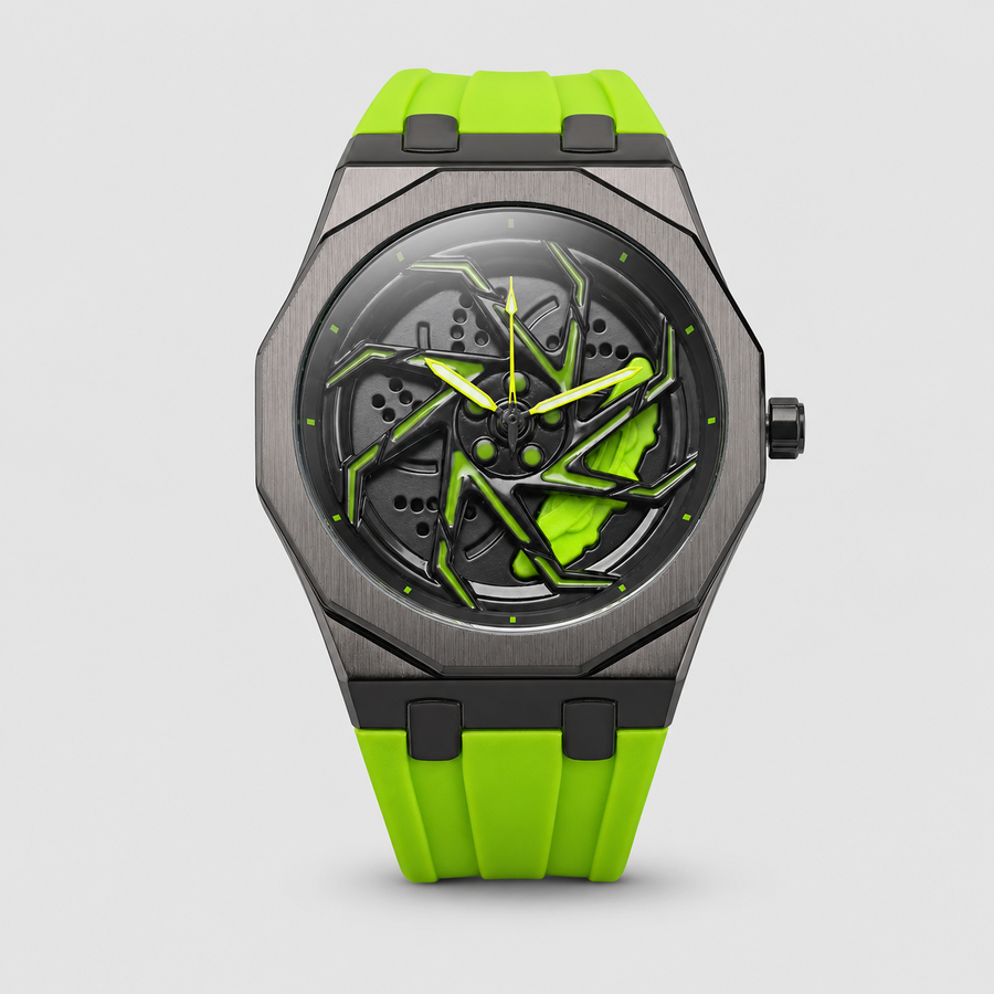 Men’s Colour-Strap Swirl-Dial Octagonal Quartz Watch — Green, product photo 01