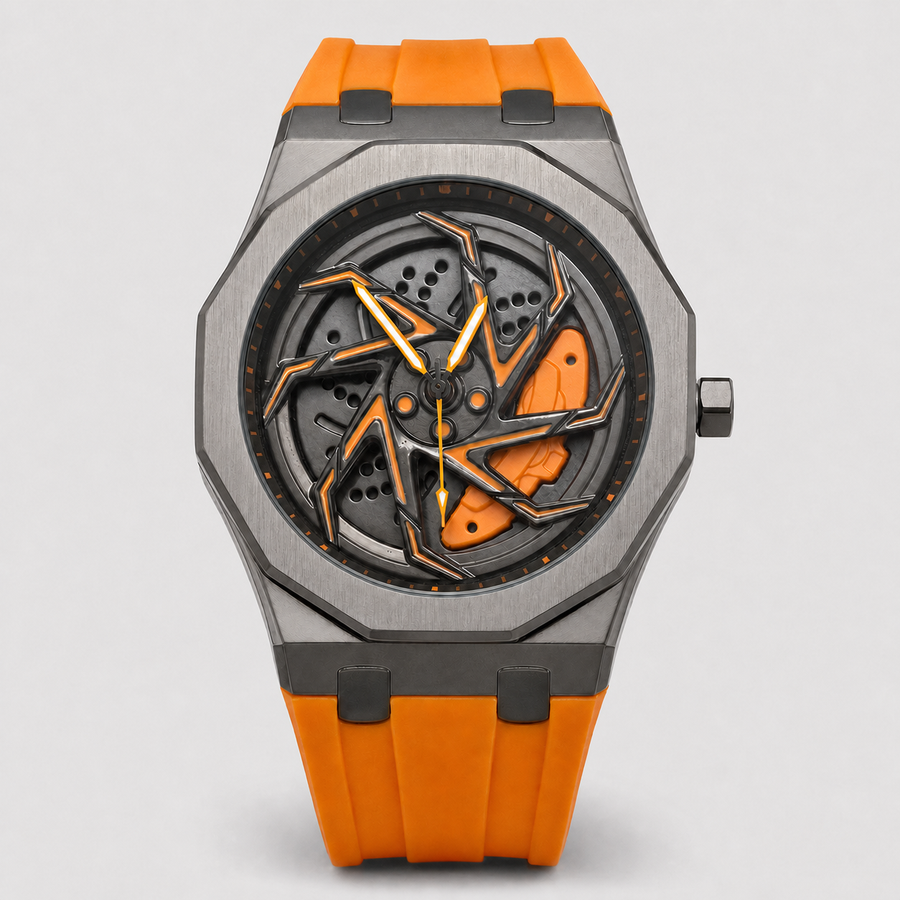 Men’s Colour-Strap Swirl-Dial Octagonal Quartz Watch — Orange, product photo 03