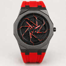 Men’s Colour-Strap Swirl-Dial Octagonal Quartz Watch — Red, product photo 04
