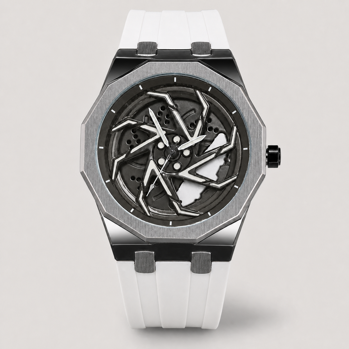 Men’s Colour-Strap Swirl-Dial Octagonal Quartz Watch — White, product photo 07
