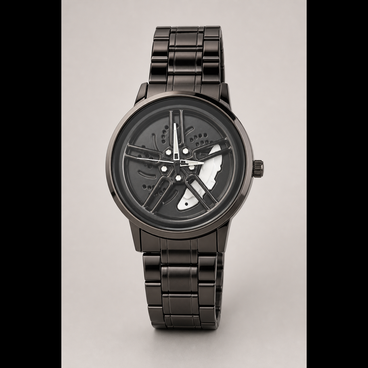Men’s Colour-Sector Turbine-Dial Quartz Watch — White, product photo 05