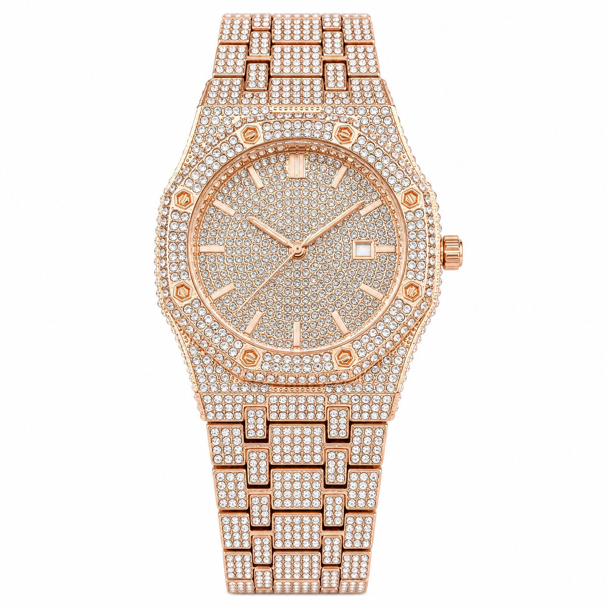 Men’s Brick-Link Baton-Dial Quartz Watch — Rose Gold, product photo 11