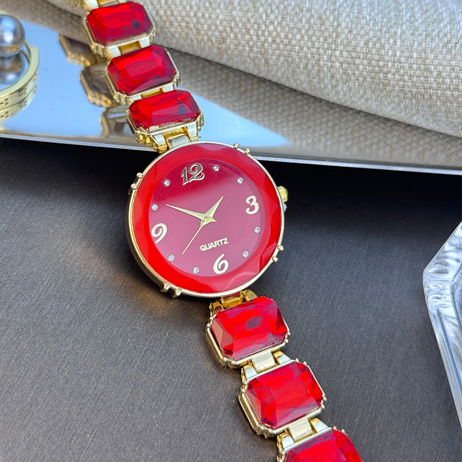 ETERNALS Stone-Detail Quartz Watch for Women — Red — product image 09