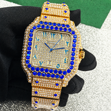Men’s blue-accent ornate-numeral cushion quartz watch — premium product view 1