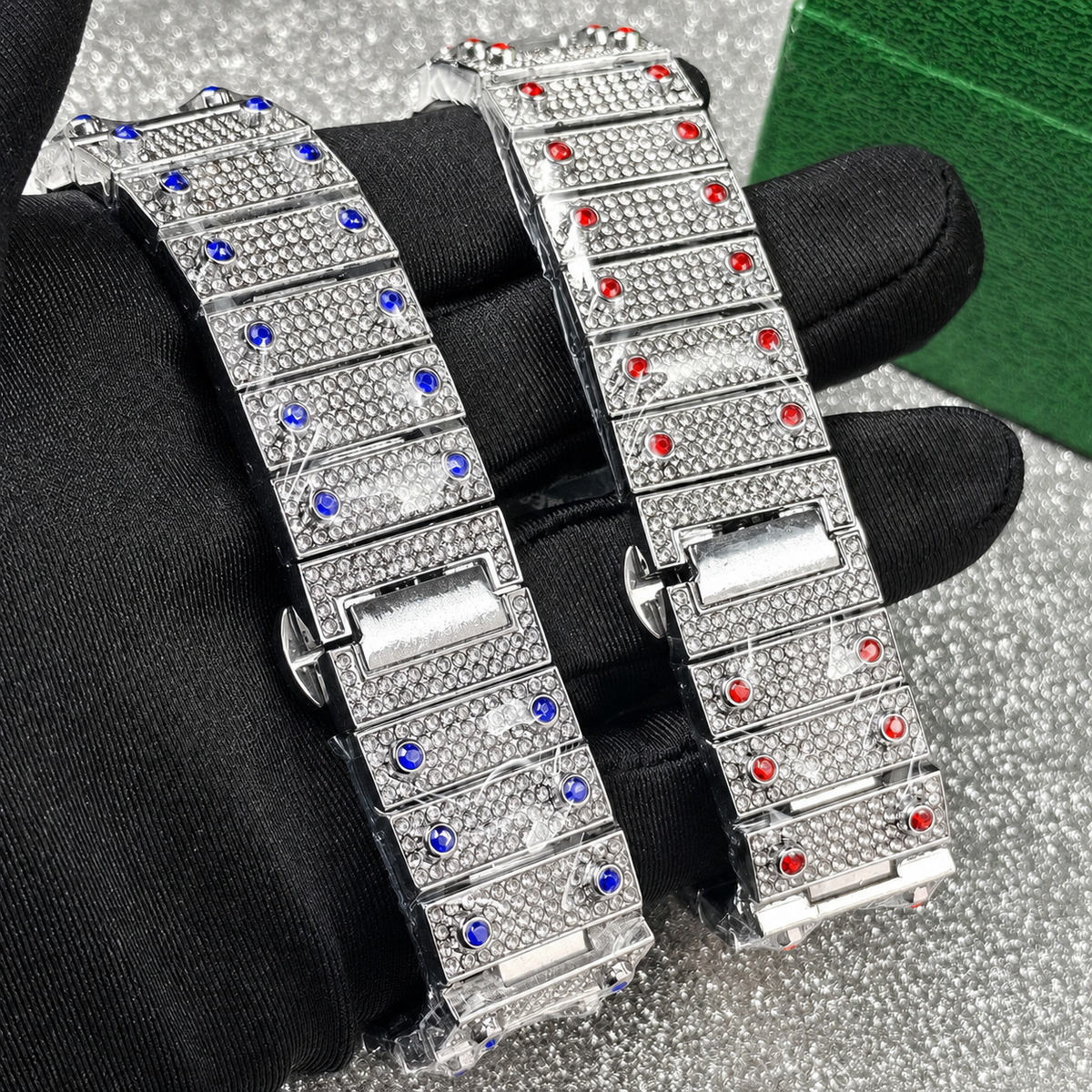 Men’s blue-accent ornate-numeral cushion quartz watch — premium product view 12