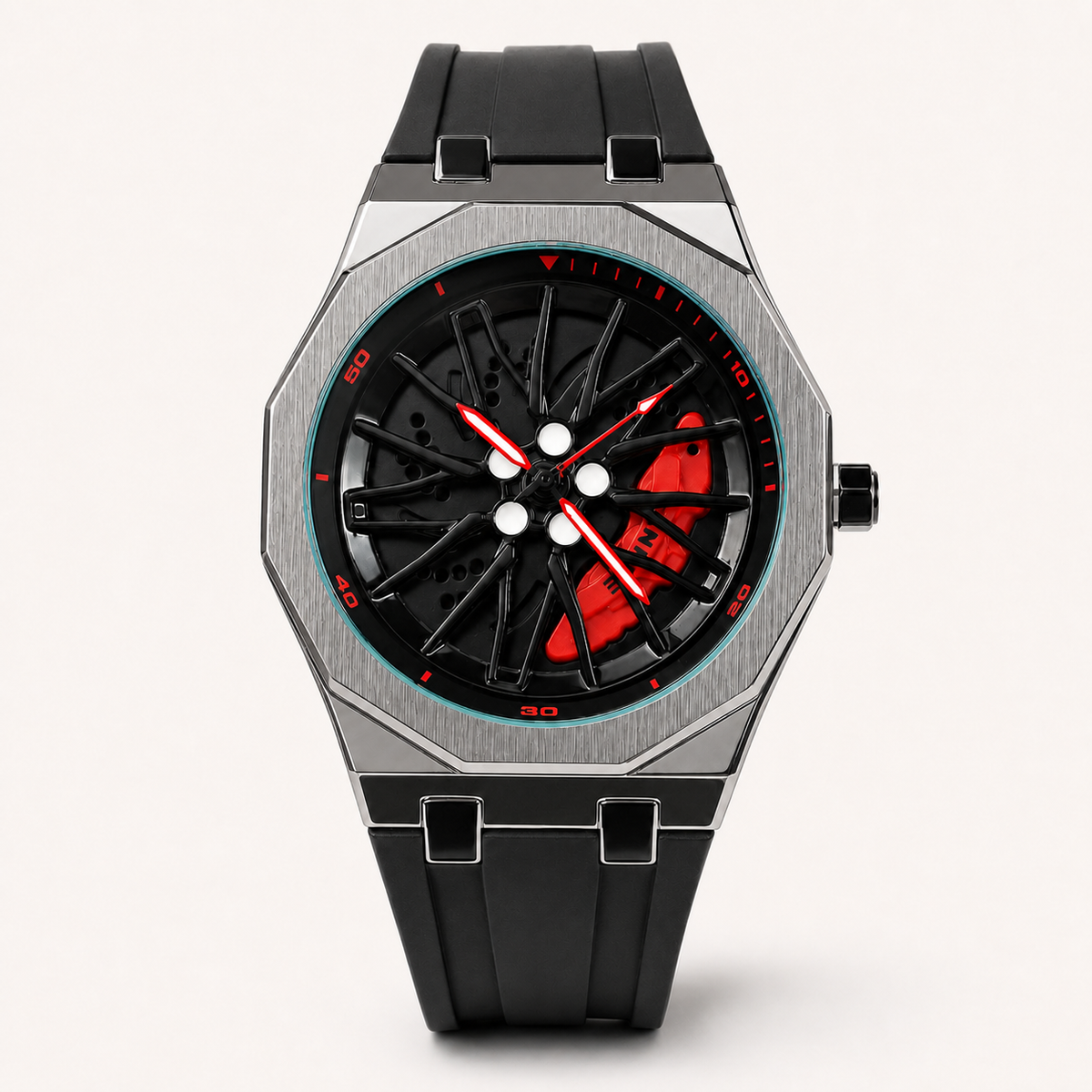 Unisex black-strap wheel-motif quartz watch — premium product view 2