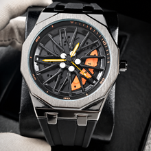Unisex black-strap wheel-motif quartz watch — premium product view 8