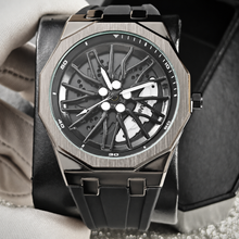 Unisex black-strap wheel-motif quartz watch — premium product view 9