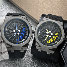 Unisex black-strap wheel-motif quartz watch — premium product view 10