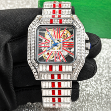 Men’s red-stripe openwork-style square quartz watch — premium product view 1