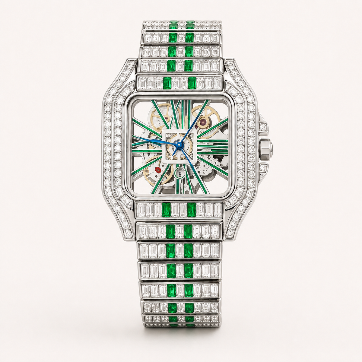 Men’s red-stripe openwork-style square quartz watch — premium product view 2