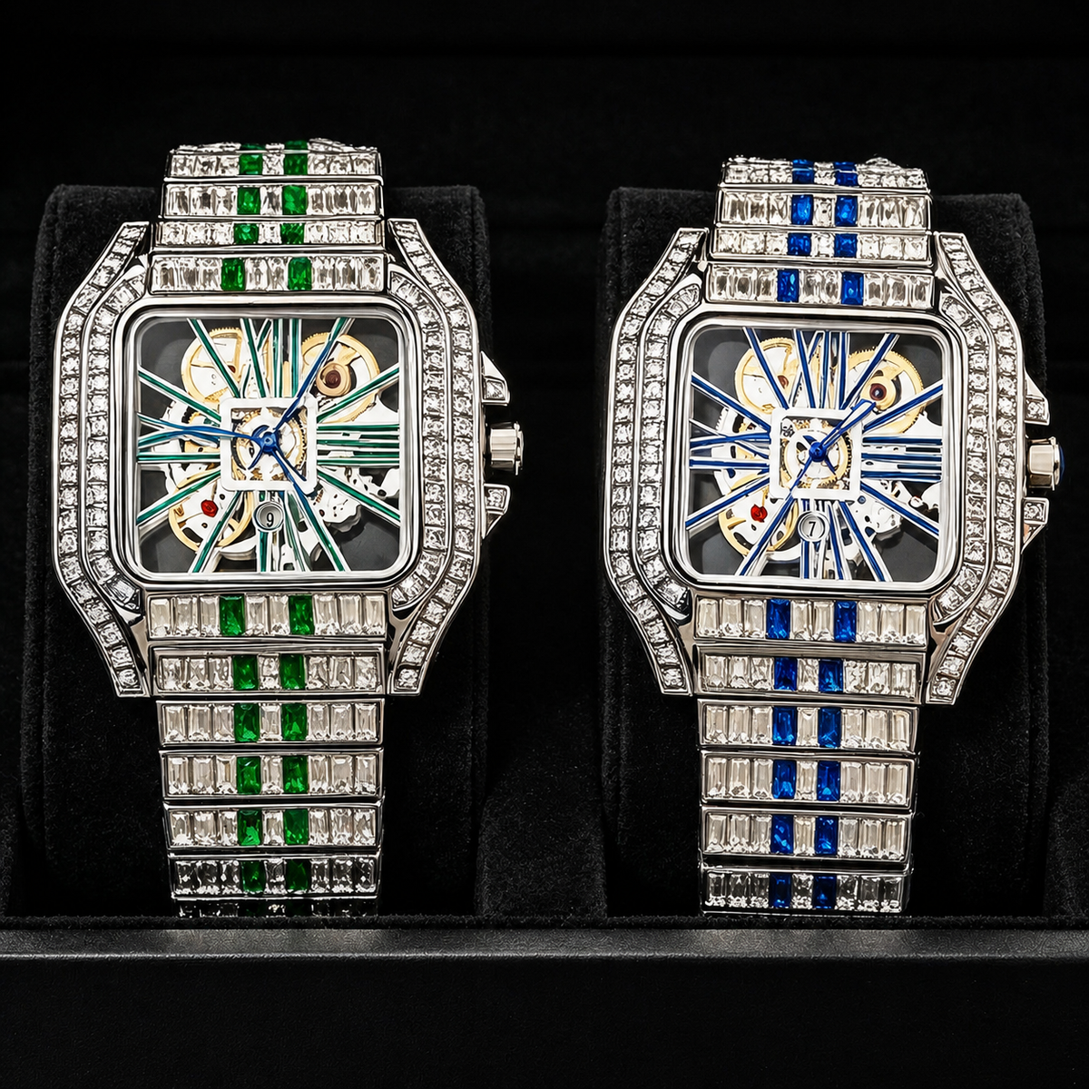 Men’s red-stripe openwork-style square quartz watch — premium product view 3