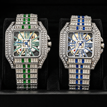 Men’s red-stripe openwork-style square quartz watch — premium product view 3